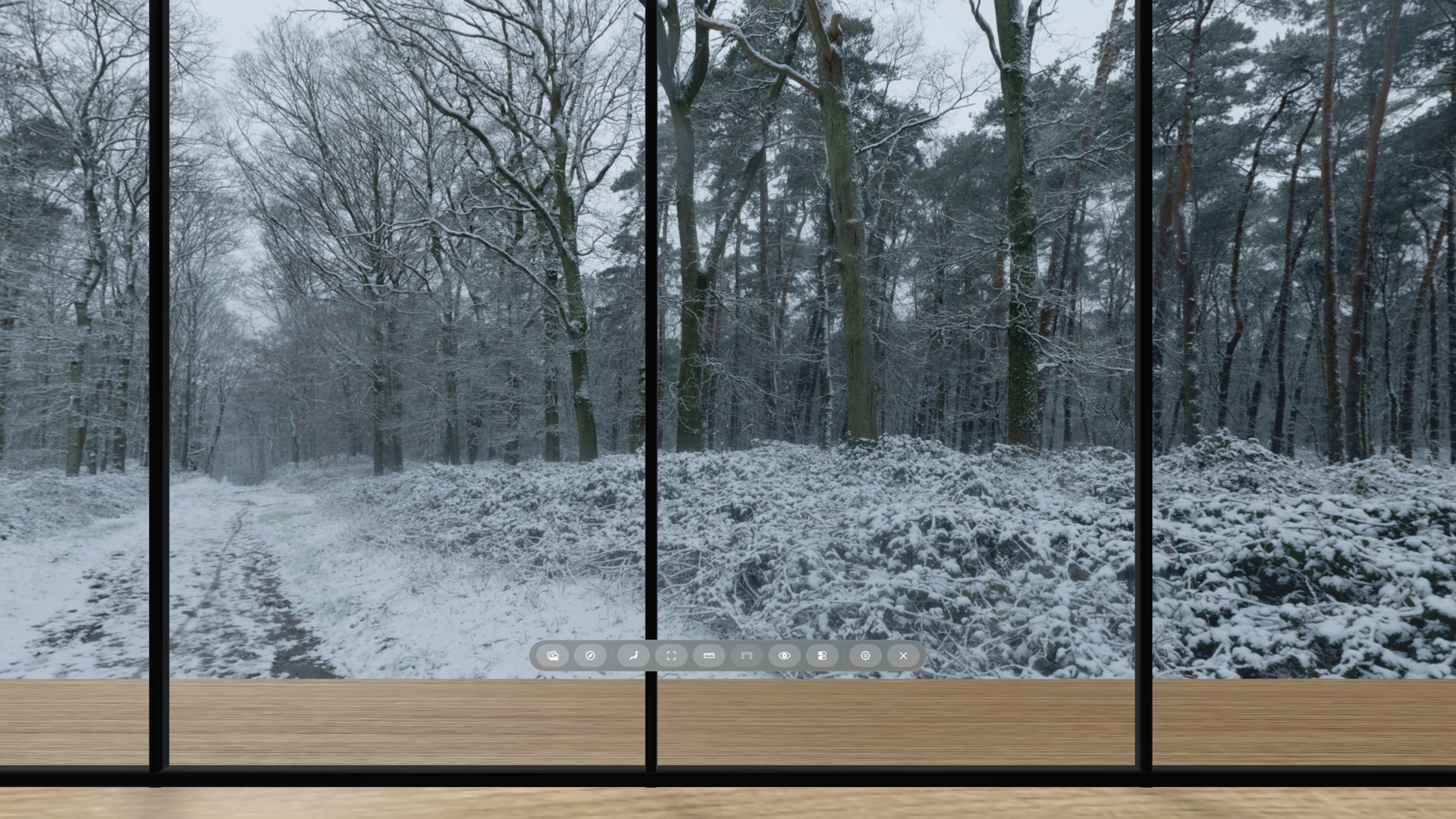 Snowbound Forest Paths turned 35 degrees, with added sunlight brightening the Atrium Loft floor
